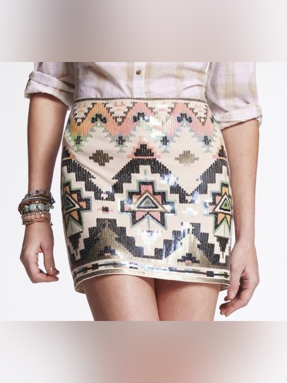 NWT - EXPRESS Sequin Embellished Geometric Stretch Mini Skirt